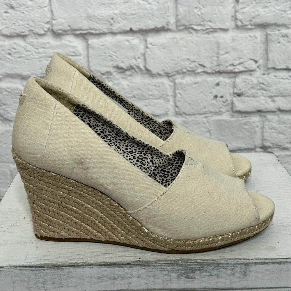 Toms Michele Canvas Peep Toe Wedge Espadrilles